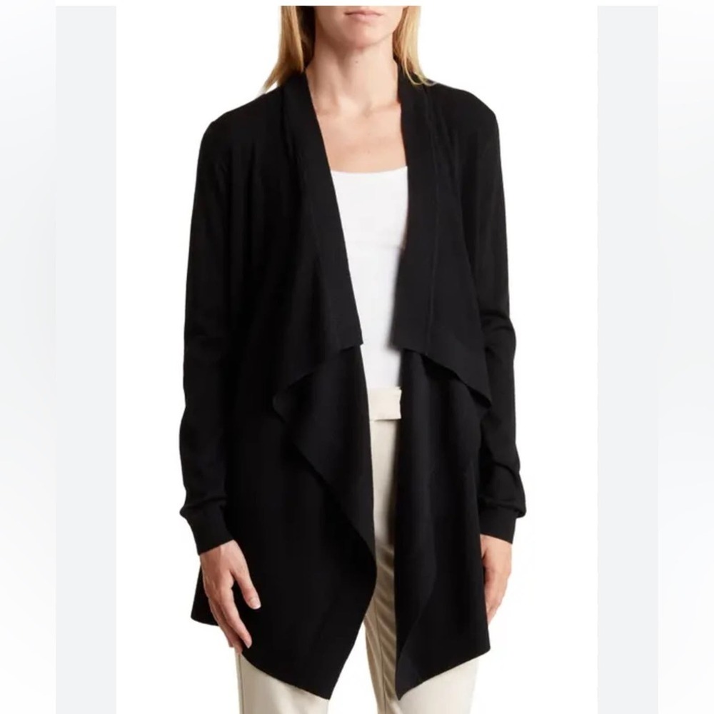 Theory Black Wool Waterfall Open Front Drape Card… - image 3